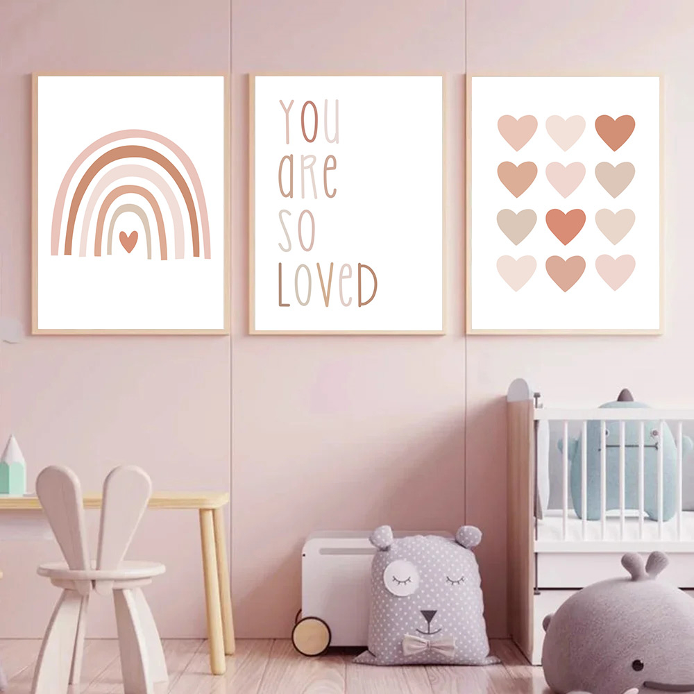 Baby Nursery Pink - 3PCS Cartoon Heart Rainbow Pink Wall