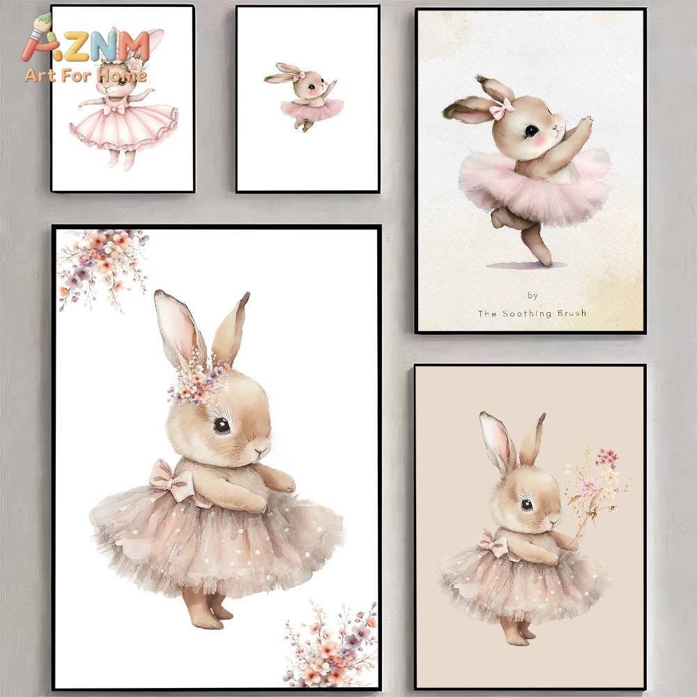 Baby Nursery Pink - AZNM Watercolor Ballerina Bunny Canvas Print