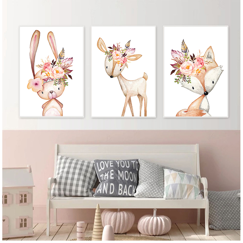 Baby Nursery Animal Prints - Baby Room Wall Art Canvas Pictures