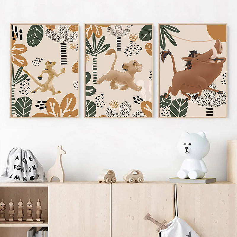 Baby Nursery Animal Prints - Kid Lion King Boho Posters and