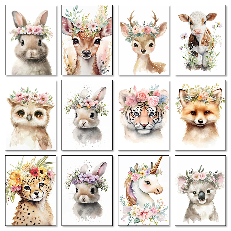 Baby Nursery Animal Prints - Baby Bear Bunny Deer Raccoon Owl