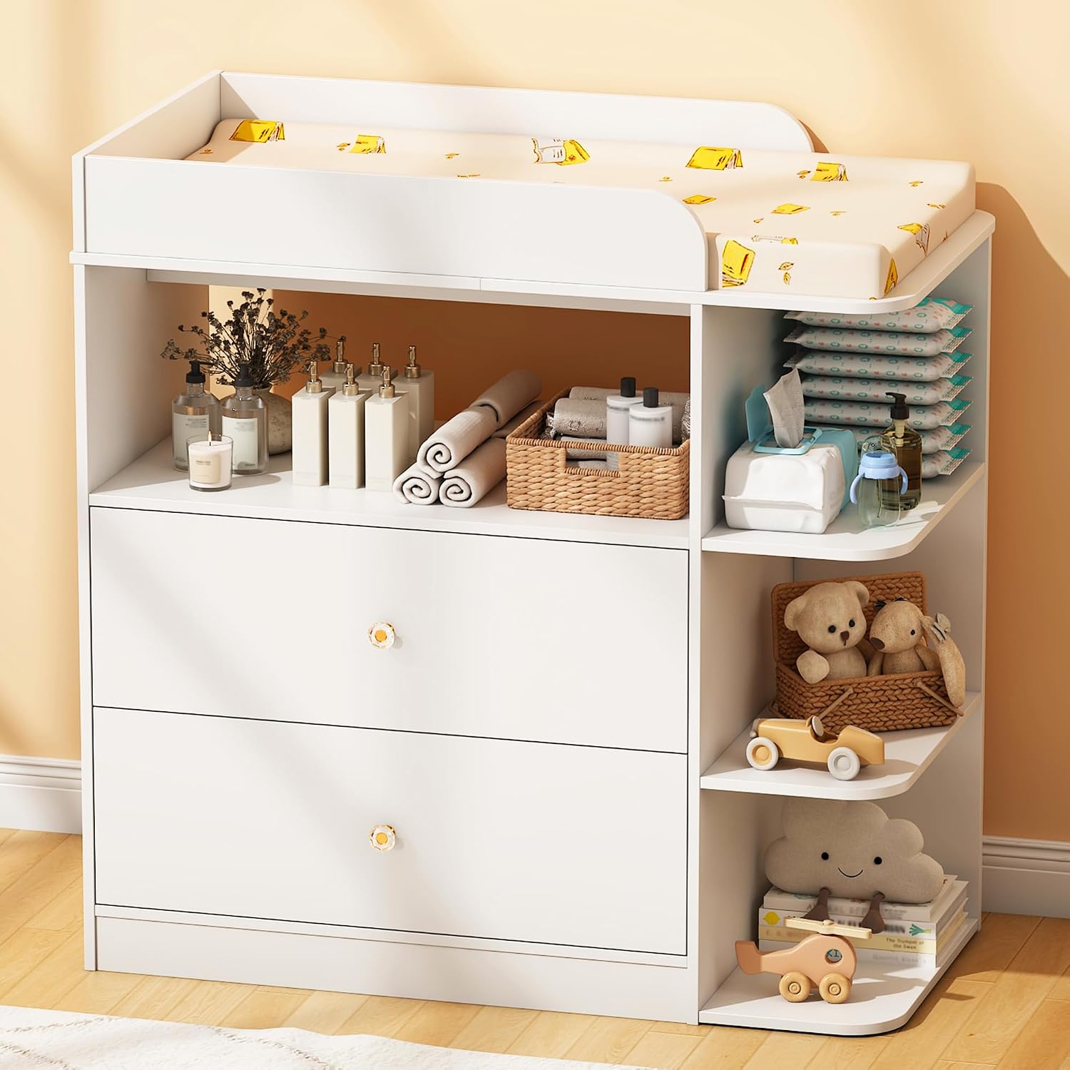 Baby Nursery Drawers - White Wood Baby Changing Table with