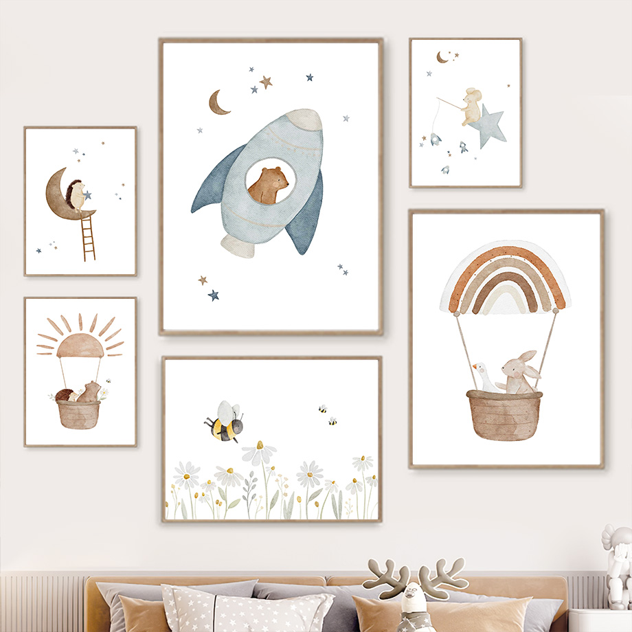 Baby Nursery Animal Prints - Cartoon Animals Nursery Wall Art Mural