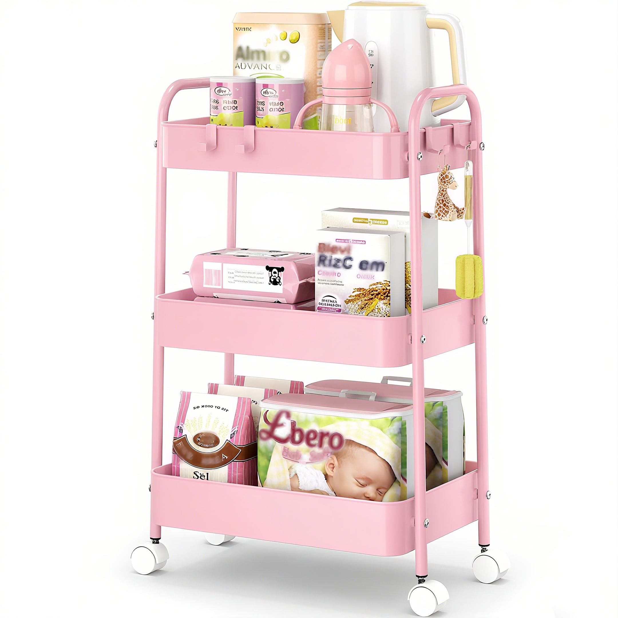 3 Tier Metal Rolling Cart With - Baby Nursery Cart review and price