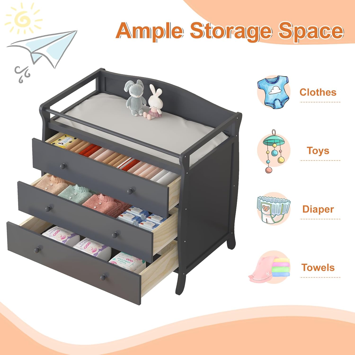 3 Drawers Baby Changing Table  - Baby Nursery Drawers review and price