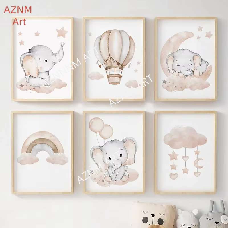 Elephant Balloon Rainbow Moon  - Baby Nursery Art review and price