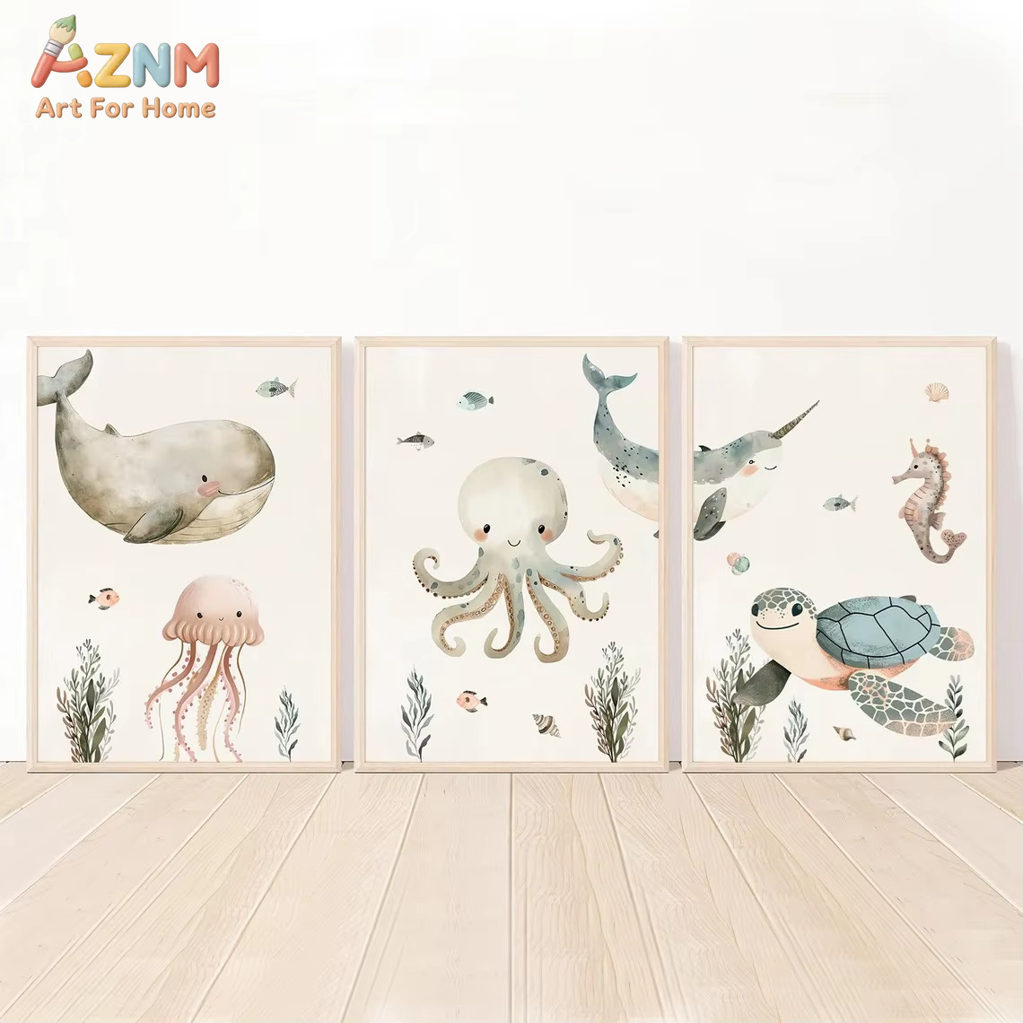 AZNM Watercolor Cute Ocean Ani - Baby Nursery Animal Prints review and price