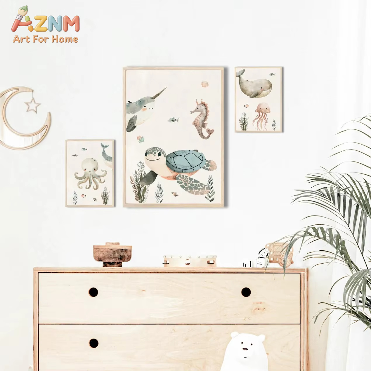 AZNM Watercolor Cute Ocean Ani - Baby Nursery Animal Prints review and price