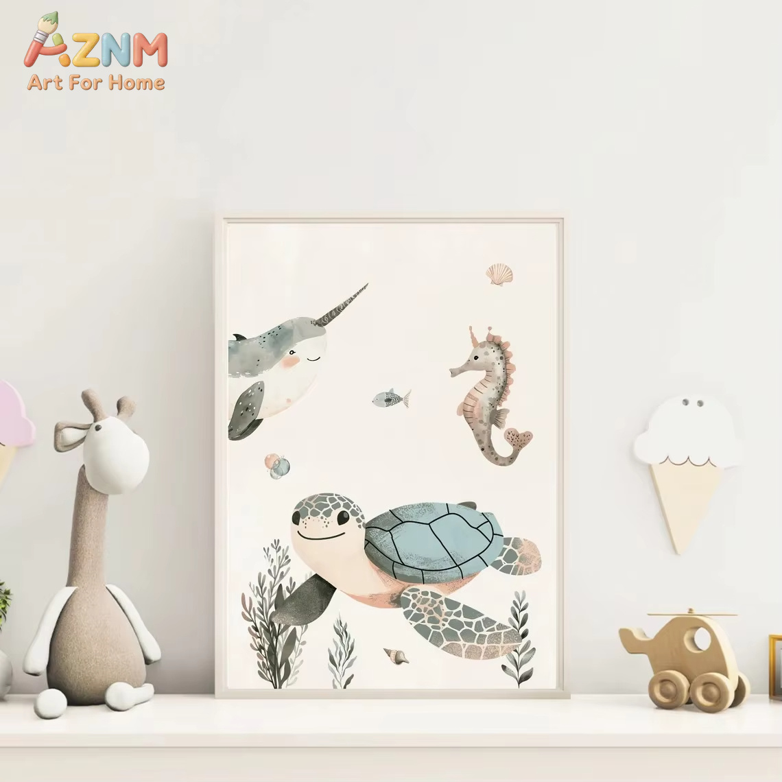 AZNM Watercolor Cute Ocean Ani - Baby Nursery Animal Prints review and price