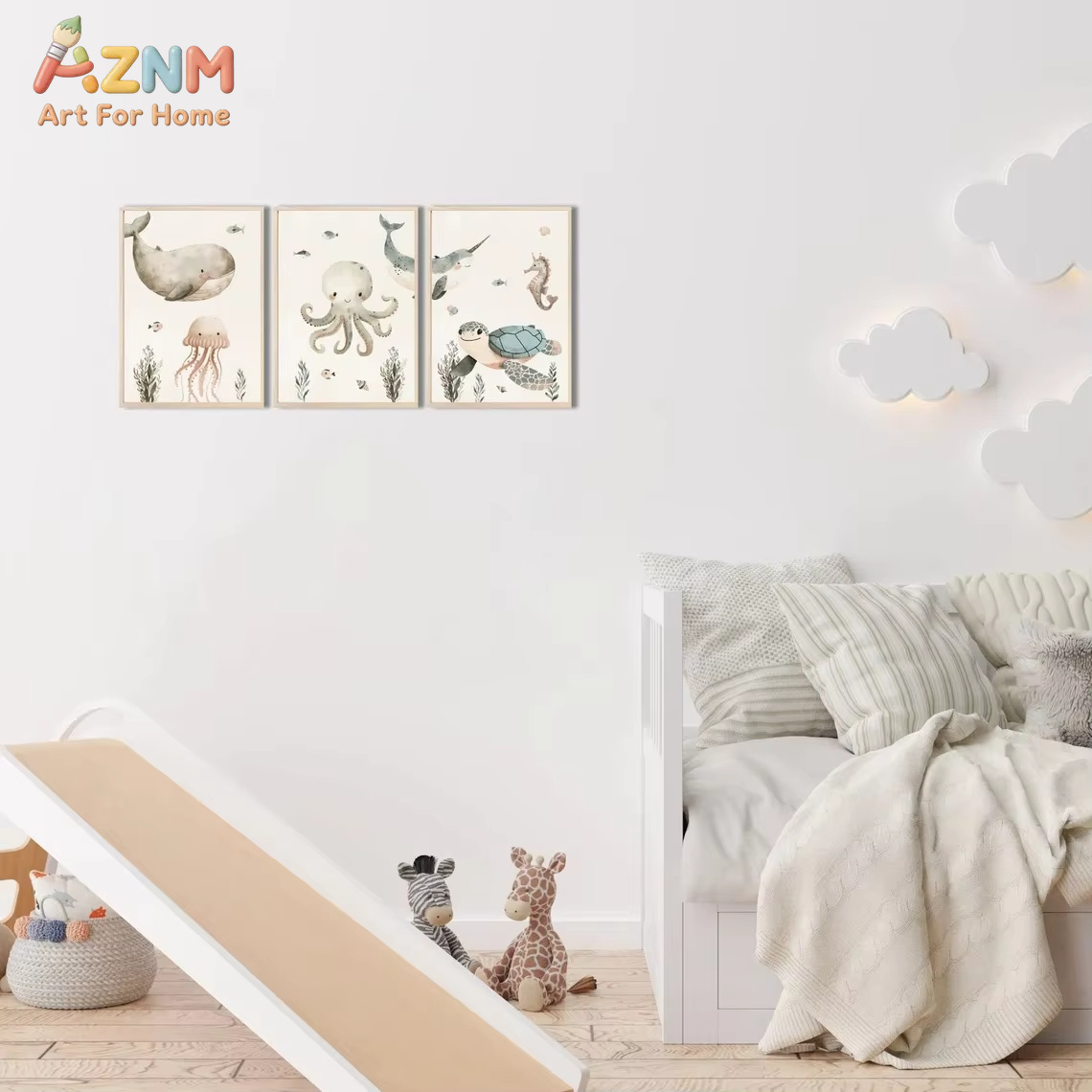 AZNM Watercolor Cute Ocean Ani - Baby Nursery Animal Prints review and price