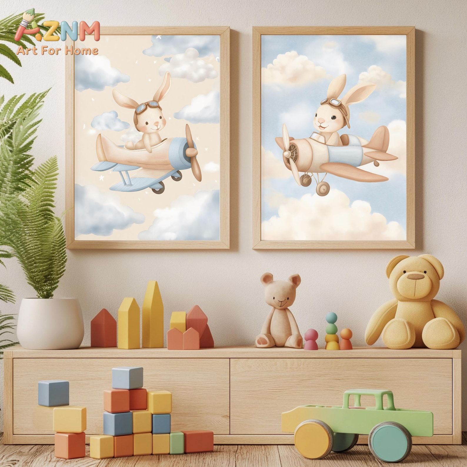 Bunny Airplane Wall Art Set of - Baby Nursery Animal Theme review and price