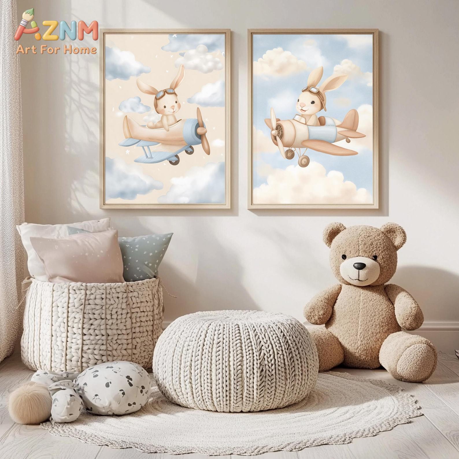 Bunny Airplane Wall Art Set of - Baby Nursery Animal Theme review and price