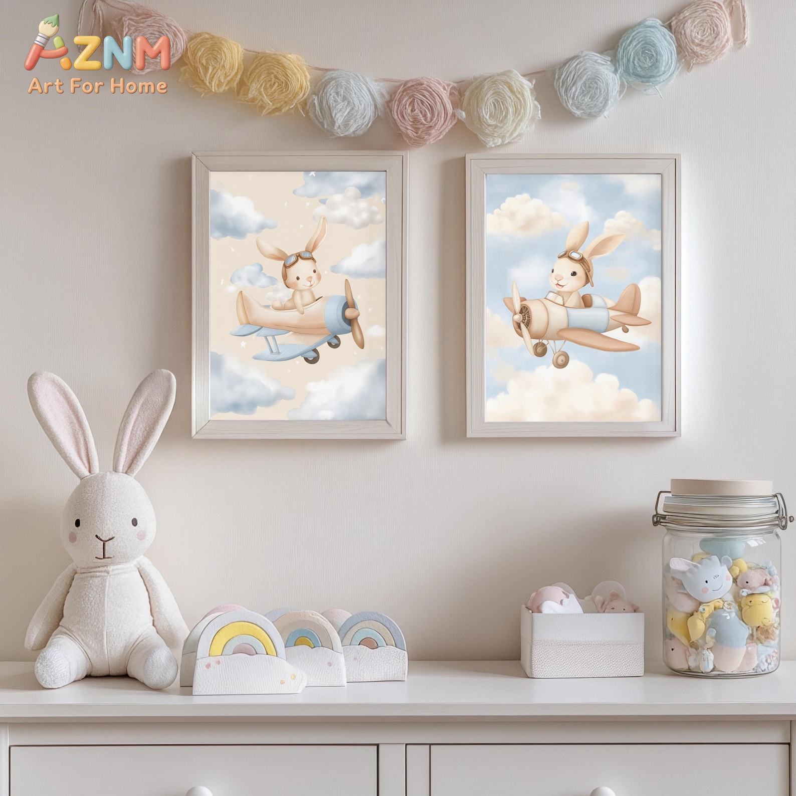 Bunny Airplane Wall Art Set of - Baby Nursery Animal Theme review and price