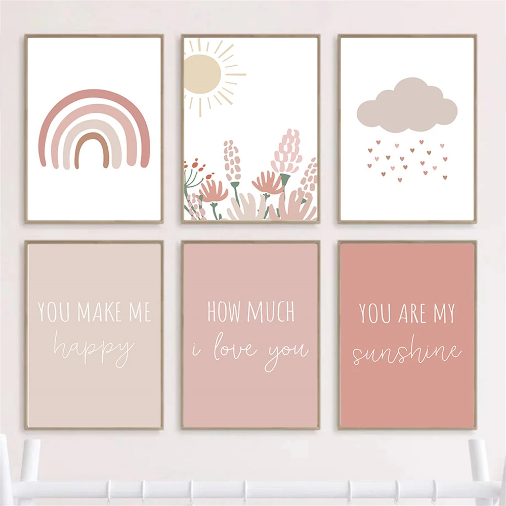 Rainbow Cloud Sunshine Canvas  - Baby Nursery Pink review and price