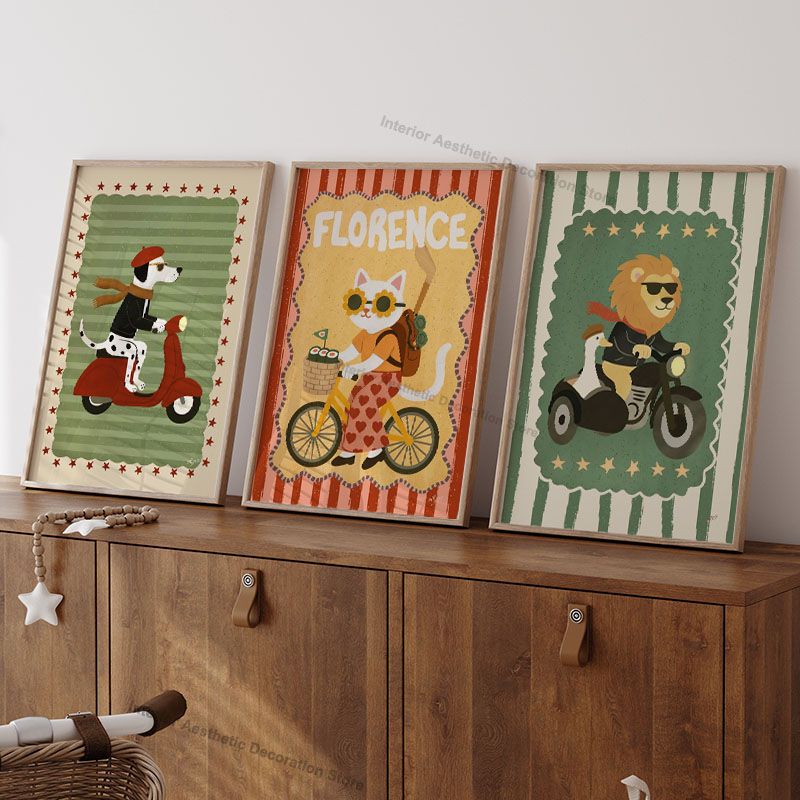 Funny Cartoon Animals Vehicle  - Baby Nursery Animal Prints review and price