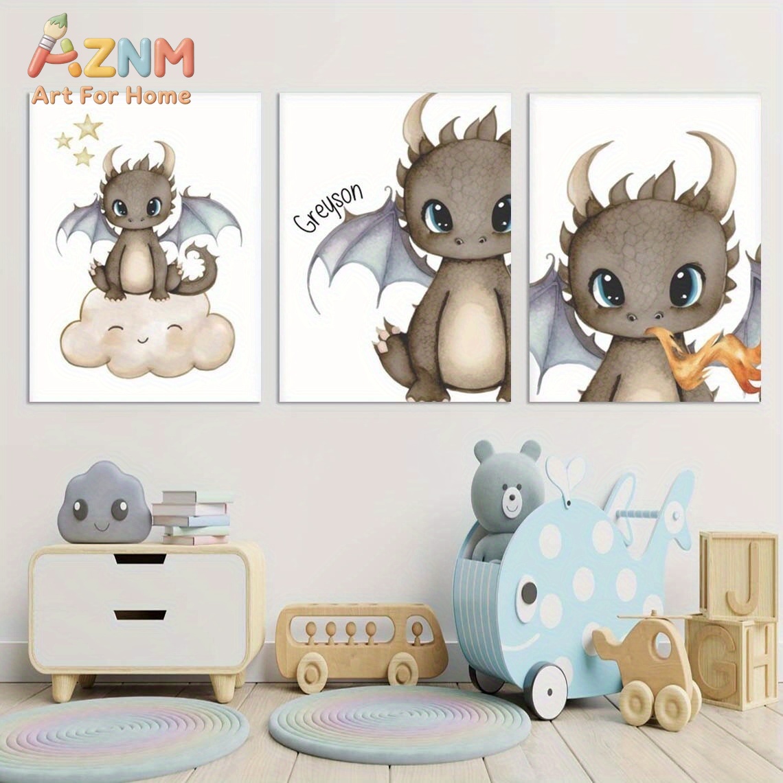 AZNM Cute Baby Dragon Canvas W - Baby Nursery Art review and price