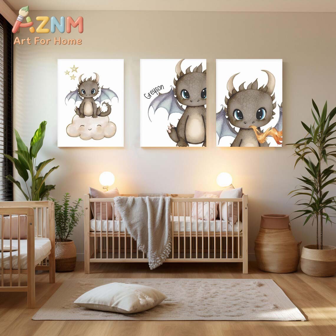 AZNM Cute Baby Dragon Canvas W - Baby Nursery Art review and price