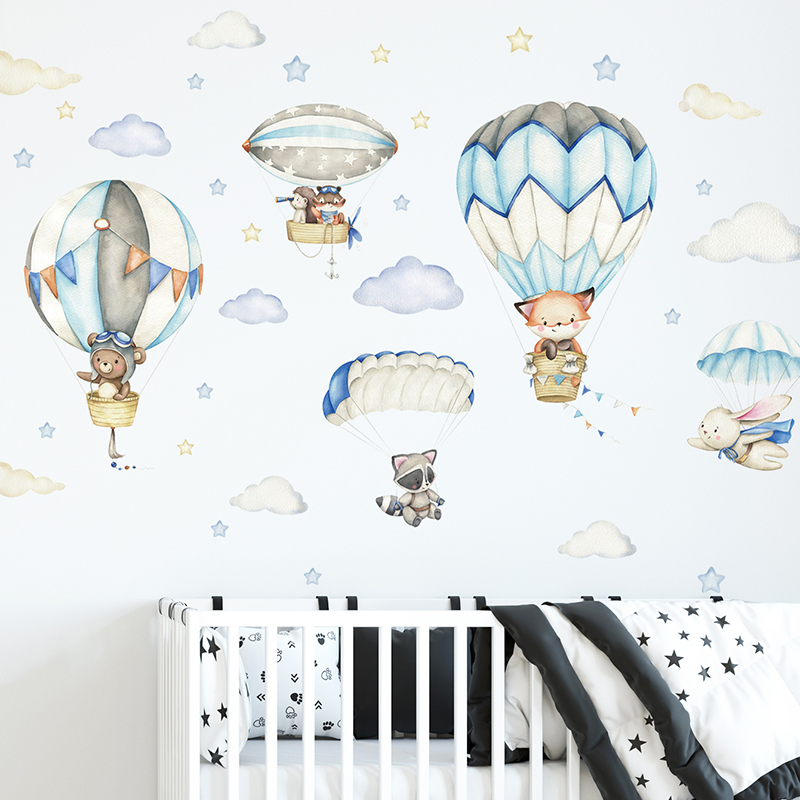 Cartoon Cute Animals Hot Air B - Baby Nursery Animal Prints review and price