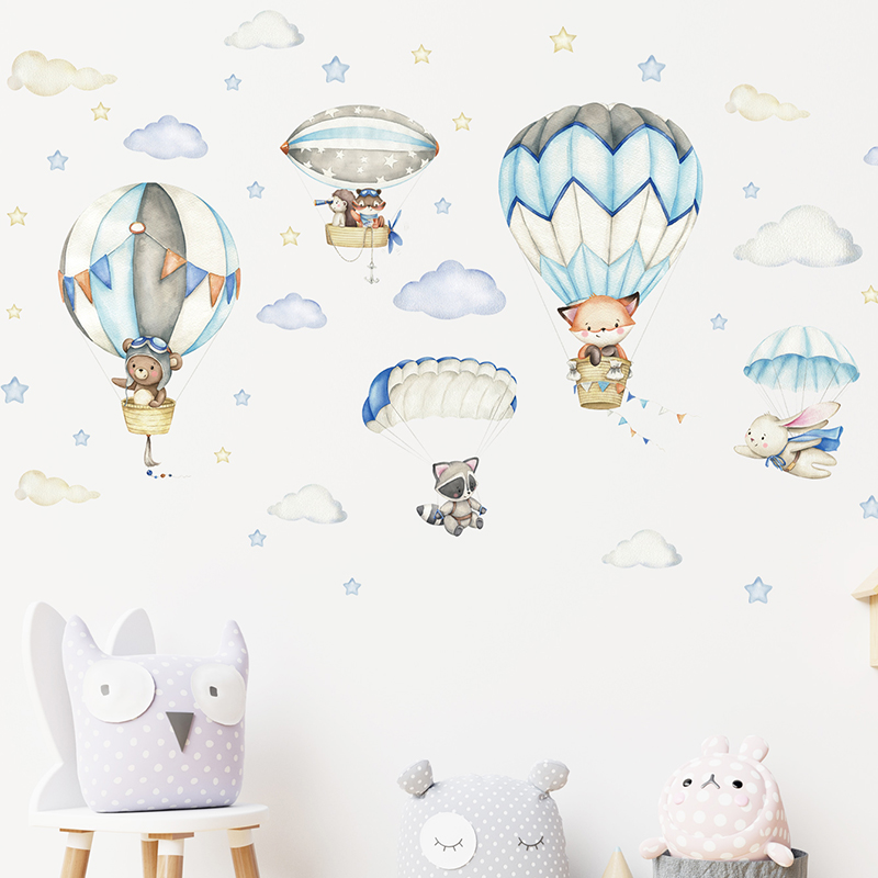 Cartoon Cute Animals Hot Air B - Baby Nursery Animal Prints review and price