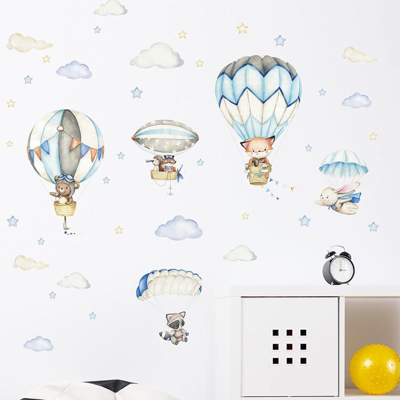 Cartoon Cute Animals Hot Air B - Baby Nursery Animal Prints review and price