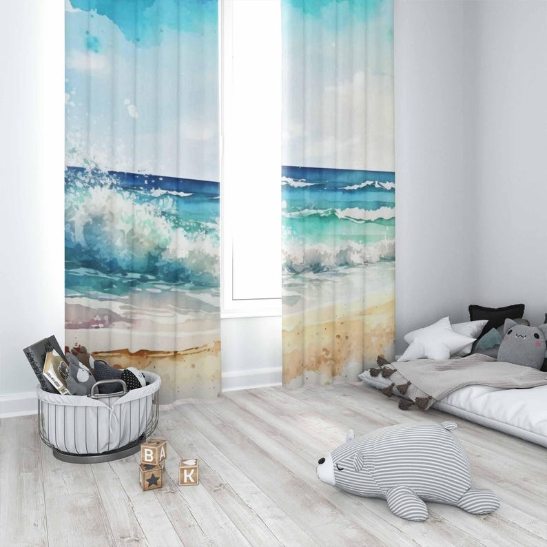 Sea Wave Curtains Ocean Nature - Baby Nursery Blackout Curtains review and price