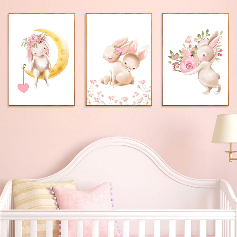 Rabbit animal print, pink flow - Baby Nursery Pink review and price