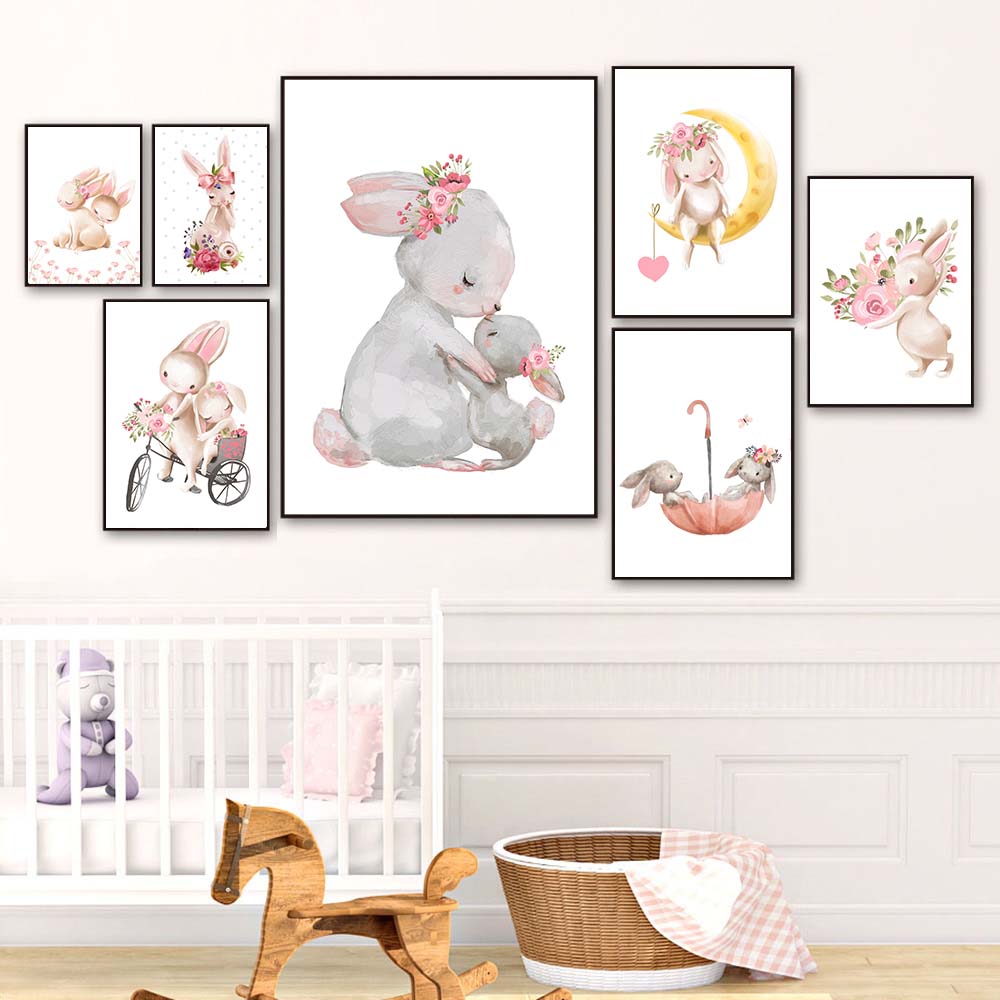 Rabbit animal print, pink flow - Baby Nursery Pink review and price