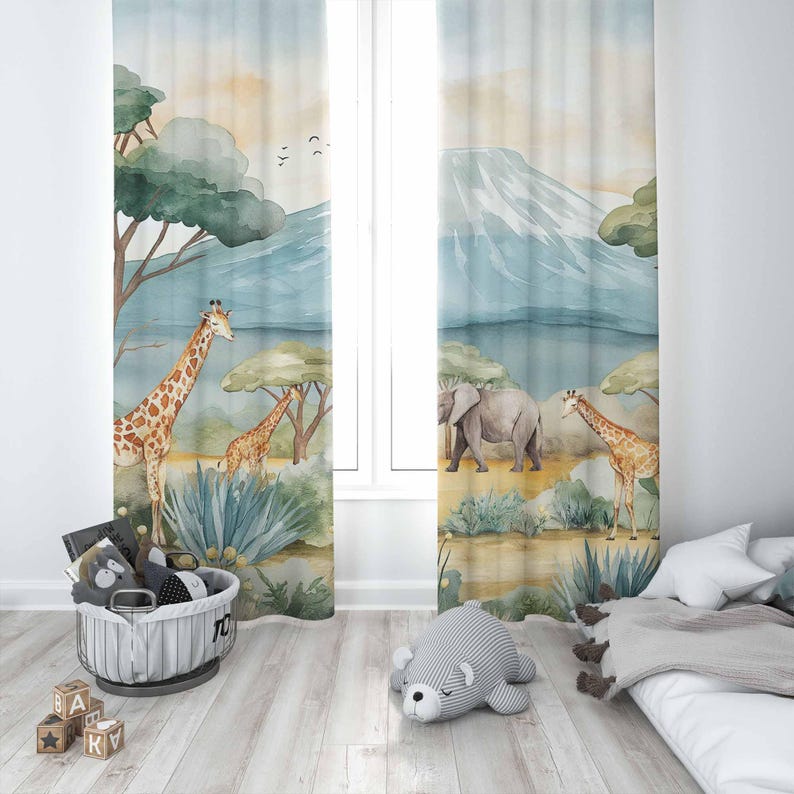 Safari Animals Kids Curtains B - Baby Nursery Blackout Curtains review and price