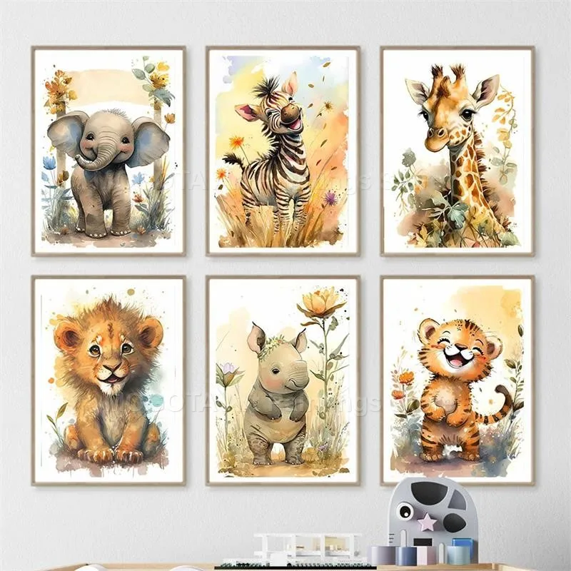Watercolor Lion Giraffe Tiger  - Baby Nursery Art review and price