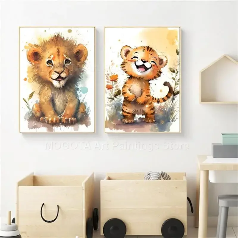 Watercolor Lion Giraffe Tiger  - Baby Nursery Art review and price