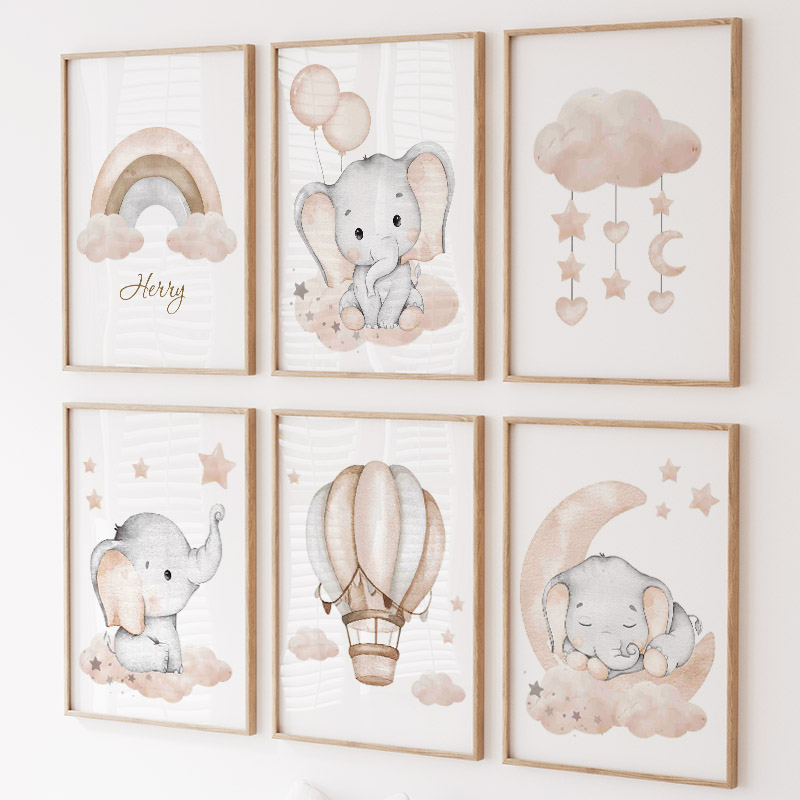 Cute Elephant Hot Balloon Moon - Baby Nursery Animal Prints review and price