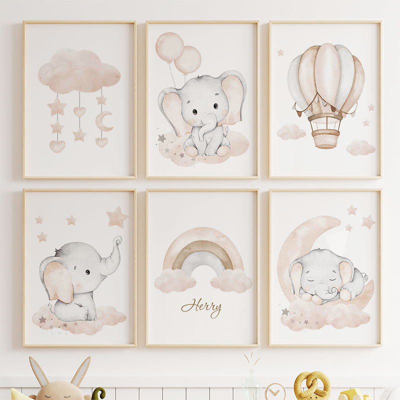 Cute Elephant Hot Balloon Moon - Baby Nursery Animal Prints review and price