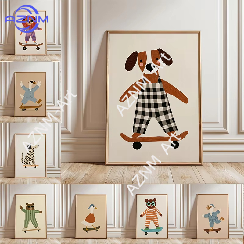 1PC Funny Animal Skateboarding - Baby Nursery Animal Prints review and price