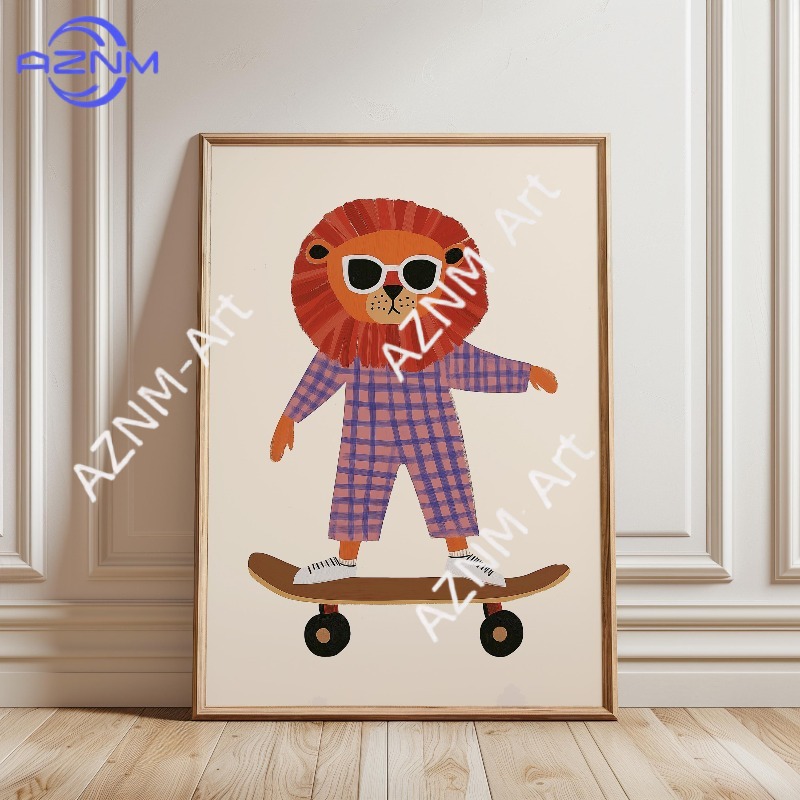 1PC Funny Animal Skateboarding - Baby Nursery Animal Prints review and price