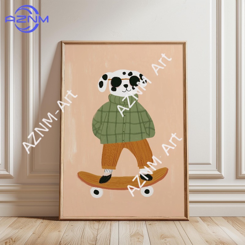 1PC Funny Animal Skateboarding - Baby Nursery Animal Prints review and price