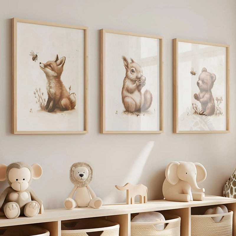 Bear Rabbit Fox Deer Squirrel  - Baby Nursery Animal Prints review and price